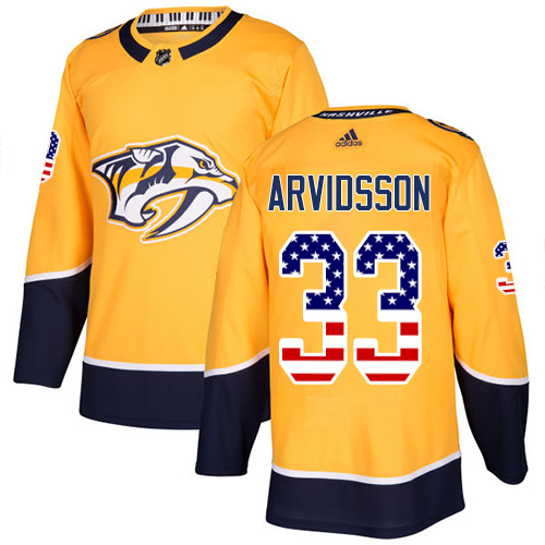 Adidas Predators #33 Viktor Arvidsson Yellow Home Authentic USA Flag Stitched NHL Jersey - Click Image to Close